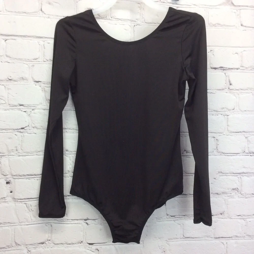 Costumes USA Leotard Bodysuit Girls Sz S/M Black Long Sleeve Dance Gymnastics
